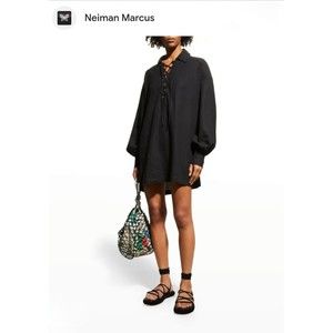 WEWOREWHAT Lace-Up Linen Blend Caftan Black Chic Stylish Swimwear Cover Up NWT
